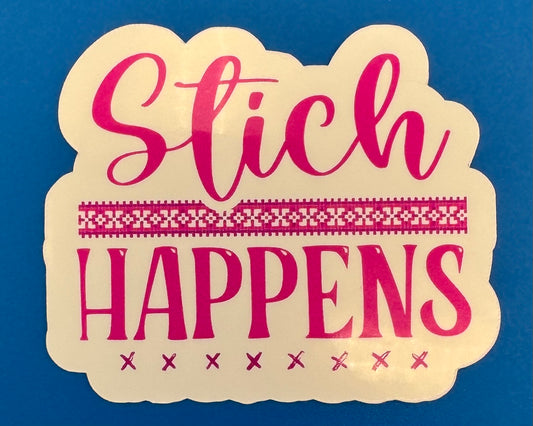 Pink Stitch Happens Vinyl Sticker